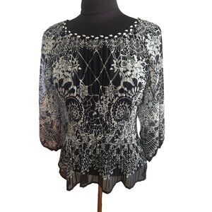 New York City Design Company Black & White Sheer Top, Size LP